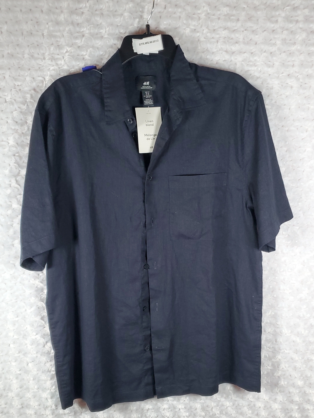 H&M Men's Dark Navy Short Sleeve Linen Blend Shirt M